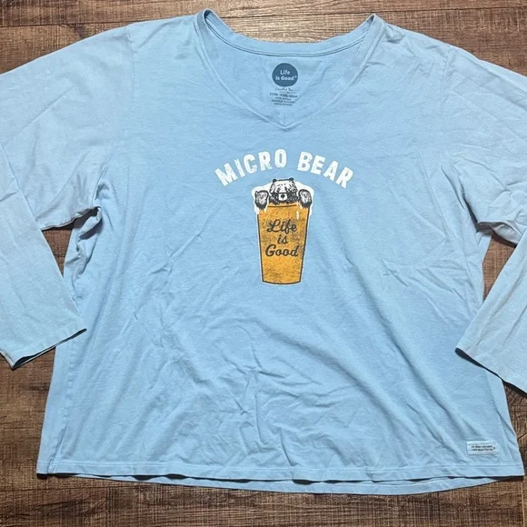 Life Is Good Light Blue Micro Bear Long Sleeve Tee - Picture 5 of 14